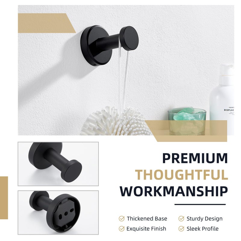 Angle Simple Towel Hook Matte Black, Stainless Steel Bathroom Hand Towel Holder, Compact Round Robe Hook Wall Mount - Image 5